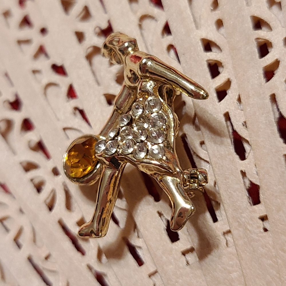 Elegant Gold and Silver Stones Woman Brooch Bowling Pin For Excellent Bowlers